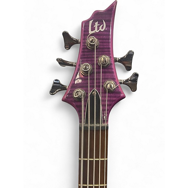 Used ESP LTD F155DX 5 String DARK SEE THROUGH PURPLE Electric Bass Guitar