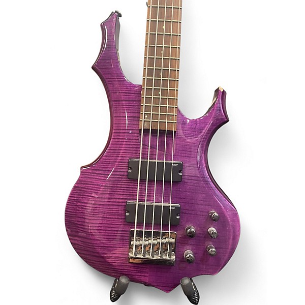 Used ESP LTD F155DX 5 String DARK SEE THROUGH PURPLE Electric Bass Guitar