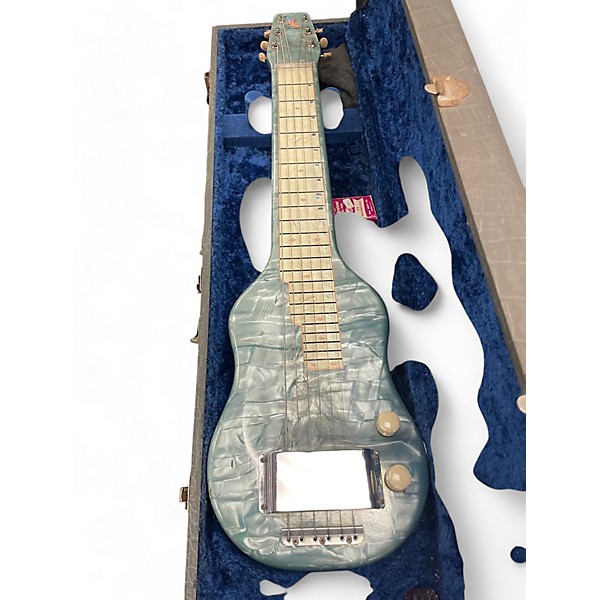 Vintage 1960s Magna Electronics Company Amerilhoa Lap Guitar and M-197 Amp Blue Pearl Solid Body Electric Guitar