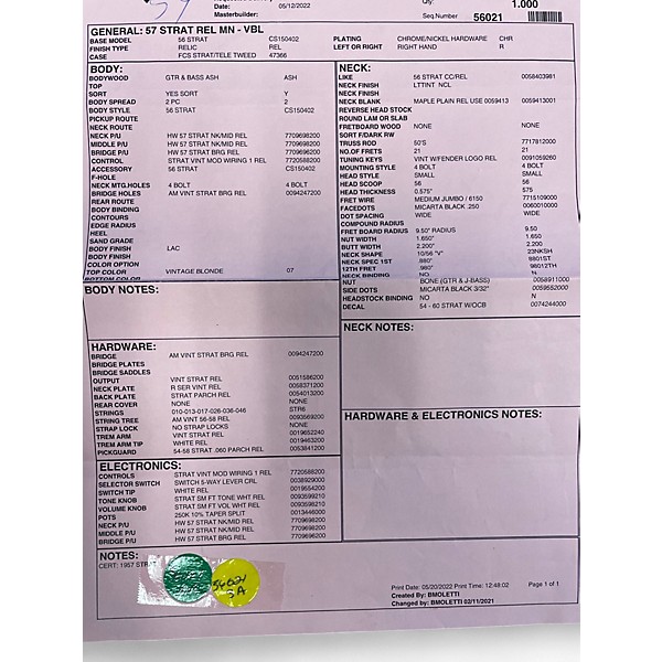 Used 2022 Fender Custom Shop 1957 Light Relic Blonde Solid Body Electric Guitar