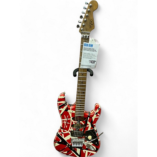 Used EVH Striped Series Frankie Red with Black and White Stripes Solid Body Electric Guitar