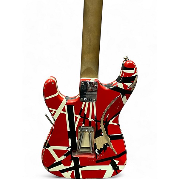 Used EVH Striped Series Frankie Red with Black and White Stripes Solid Body Electric Guitar