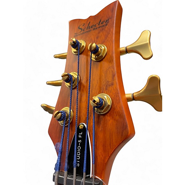 Used Schecter Guitar Research Stiletto Studio 5 String Fretless Active Honey Satin Electric Bass Guitar