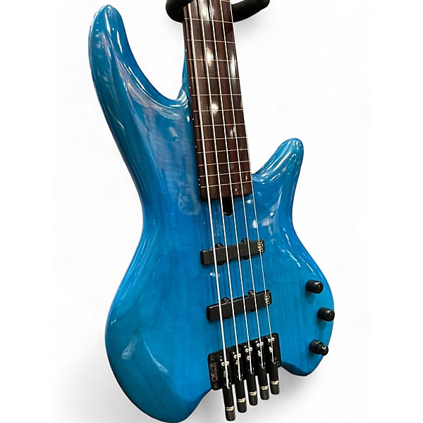 Used Dolan 5 STRING FRETLESS Trans Blue Electric Bass Guitar