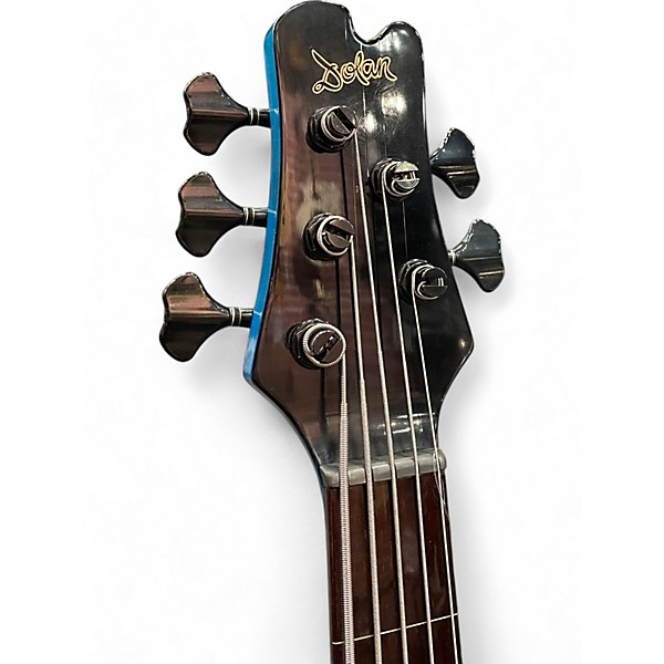 Used Dolan 5 STRING FRETLESS Trans Blue Electric Bass Guitar