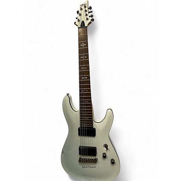 Used Schecter Guitar Research Demon 7 String White Solid Body Electric Guitar