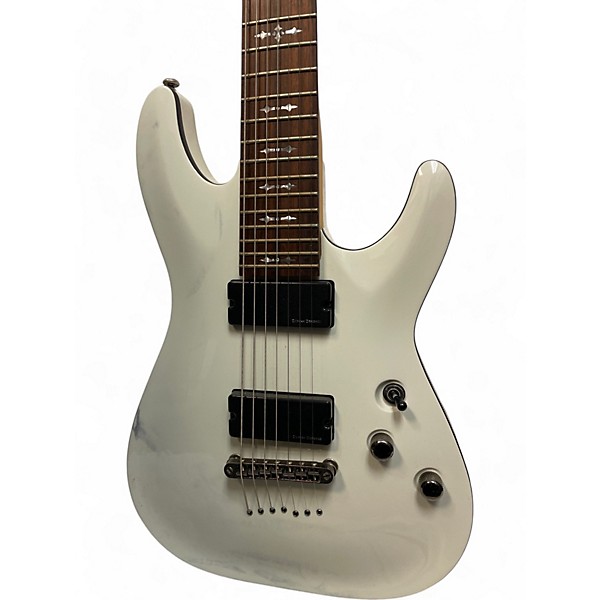 Used Schecter Guitar Research Demon 7 String White Solid Body Electric Guitar