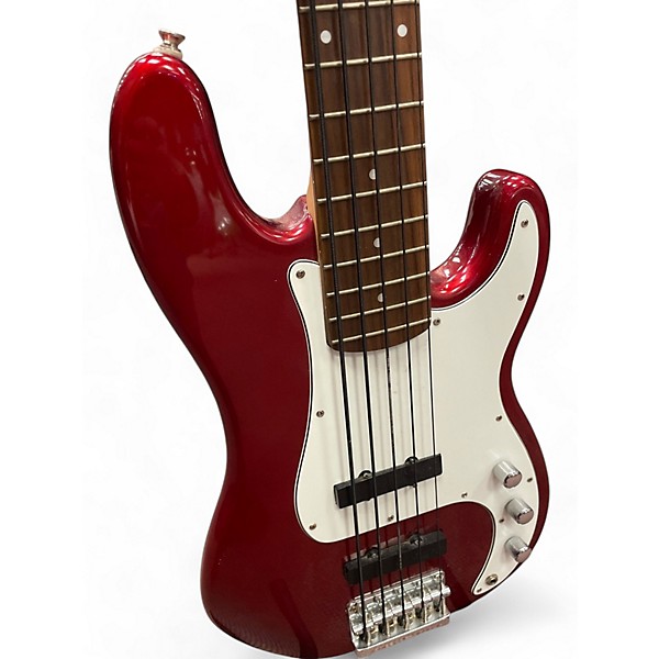 Used Squier Precision Bass 5 string Candy Apple Red Electric Bass Guitar