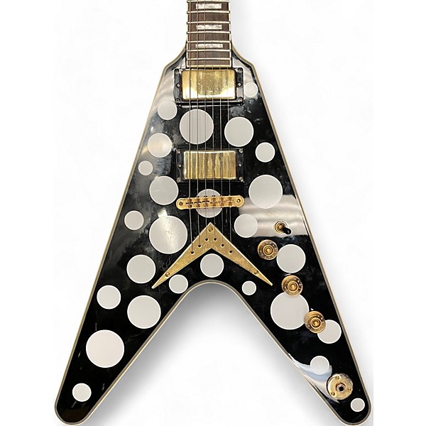 Used Dean V Straight Six Black With White Polka Dots Solid Body Electric Guitar