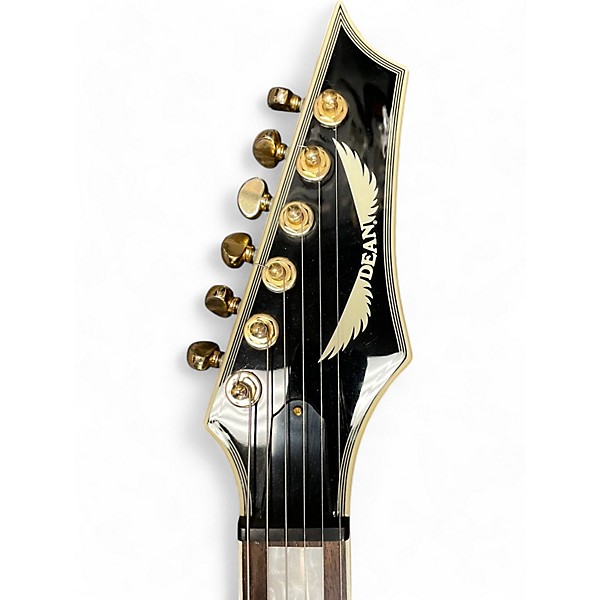 Used Dean V Straight Six Black With White Polka Dots Solid Body Electric Guitar