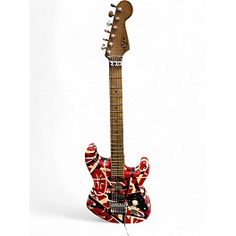 Used EVH Striped Series Frankie Red with Black and White Stripes Solid Body Electric Guitar