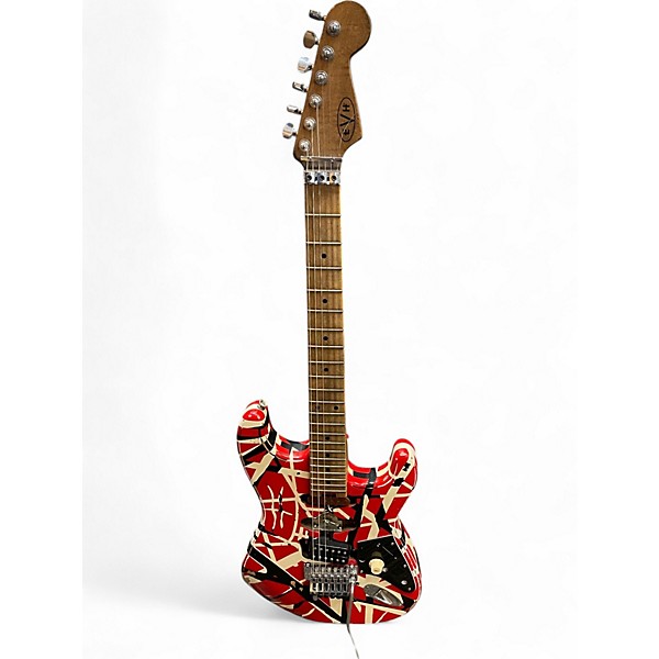 Used EVH Striped Series Frankie Red with Black and White Stripes Solid Body Electric Guitar