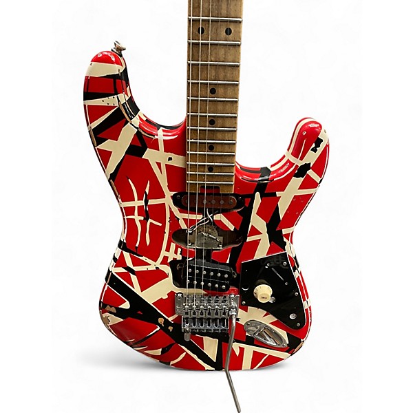 Used EVH Striped Series Frankie Red with Black and White Stripes Solid Body Electric Guitar