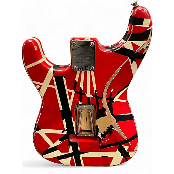 Used EVH Striped Series Frankie Red with Black and White Stripes Solid Body Electric Guitar