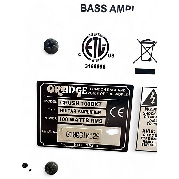 Used Orange Amplifiers CR100BXT Crush 100W 1x15 Bass Combo Amp
