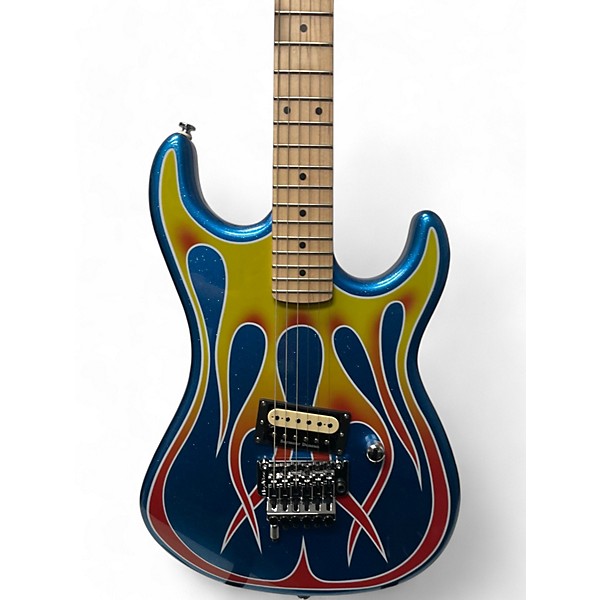 Used Kramer Baretta Hot Rod Blue Sparkle With Flames Solid Body Electric Guitar