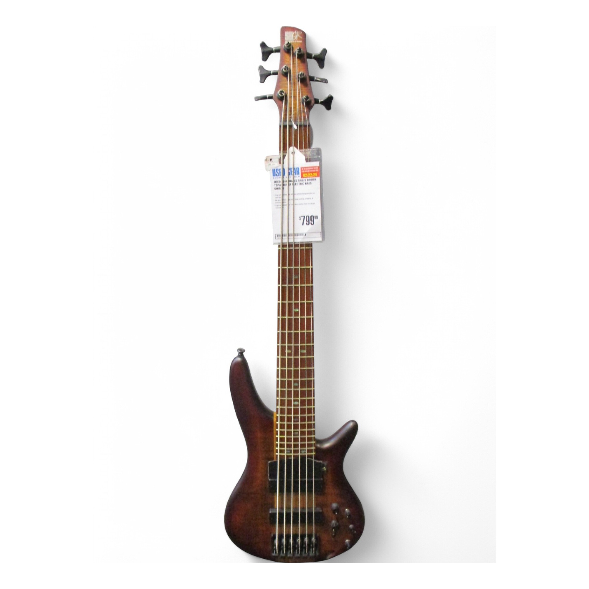 Used 2018 Ibanez SR876 Brown Topaz Burst Electric Bass Guitar
