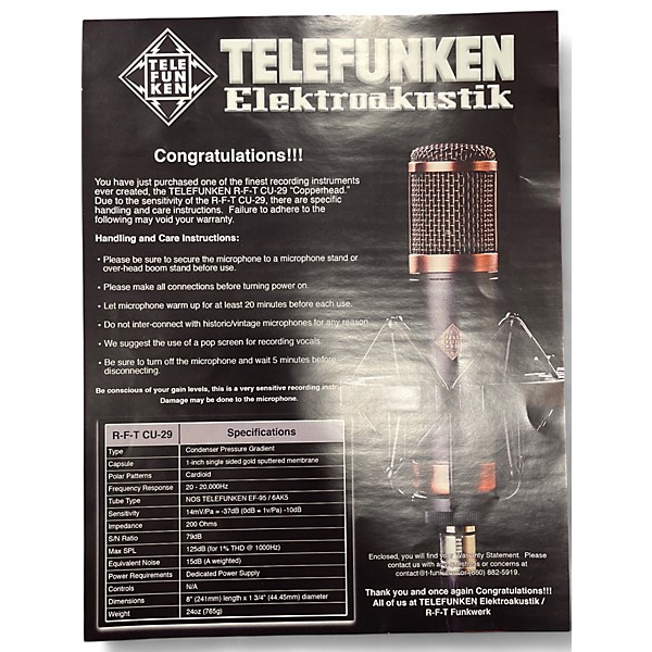 Used TELEFUNKEN CU29 Condenser Microphone