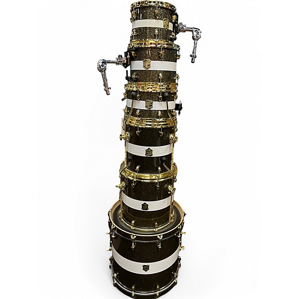 Used SJC Drums 6 Piece Custom 6 Piece Drum Kit white stripe gold sparkle Drum Kit,New Products : American Fashion Style Bags On Sale