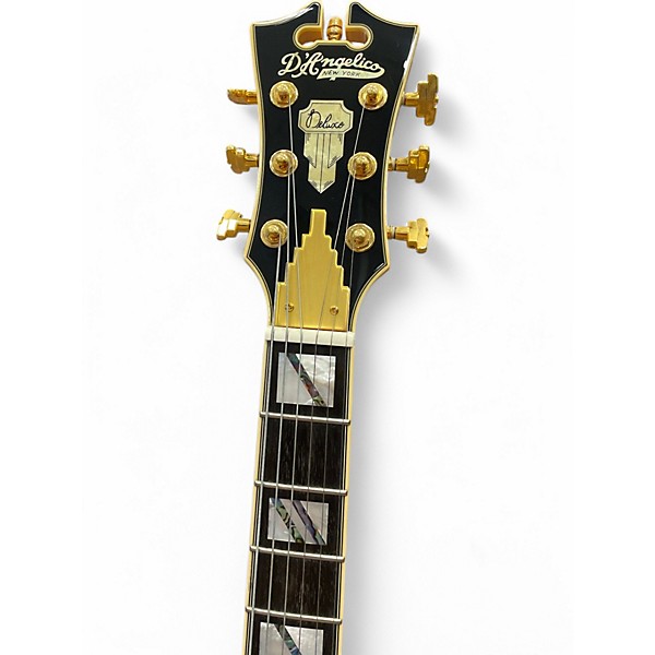 Used D'Angelico Deluxe Series Bedford Stopbar Tailpiece Black Hollow Body Electric Guitar