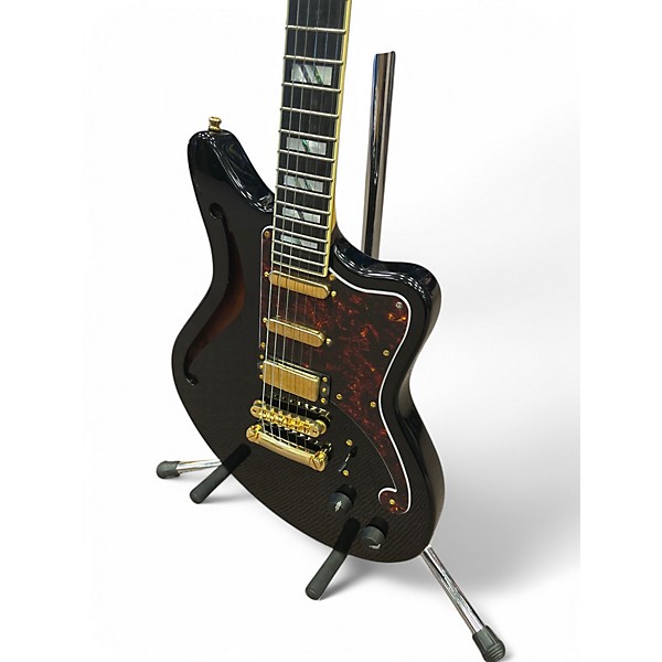 Used D'Angelico Deluxe Series Bedford Stopbar Tailpiece Black Hollow Body Electric Guitar