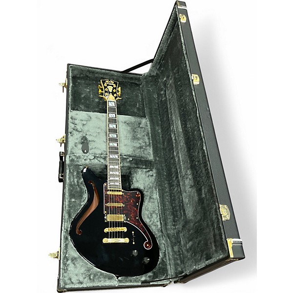 Used D'Angelico Deluxe Series Bedford Stopbar Tailpiece Black Hollow Body Electric Guitar