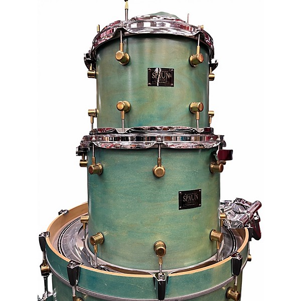 Used Spaun 4 Piece Custom Series Aqua Blue  Drum Kit