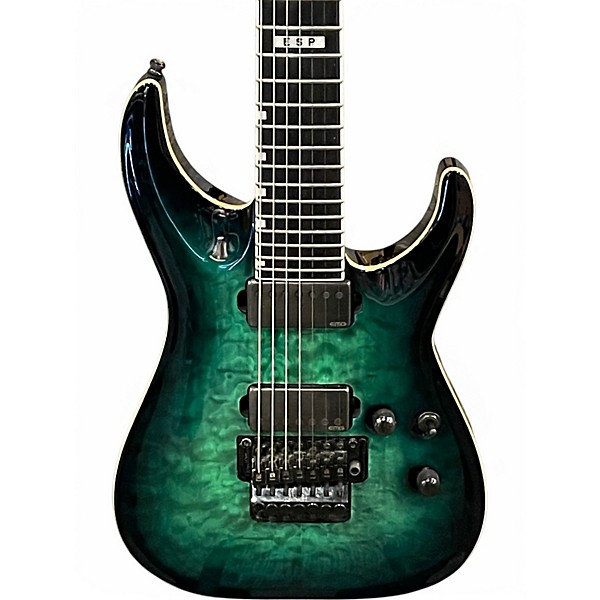 Used ESP E-II Horizon FR-7 7-String with Floyd Rose Turquoise Burst Solid Body Electric Guitar