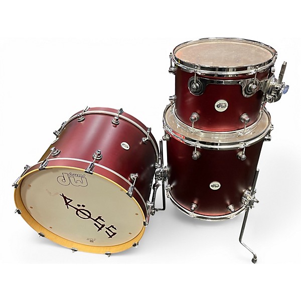 Used DW 3 Piece Design Series Crimson Satin Metallic Drum Kit