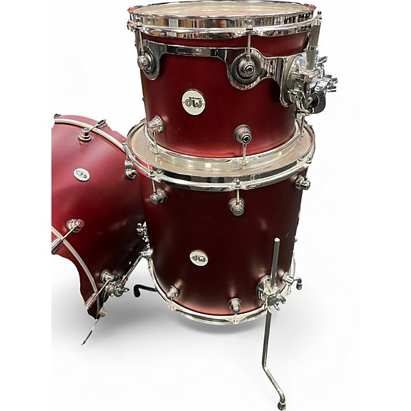 Used DW 3 Piece Design Series Crimson Satin Metallic Drum Kit