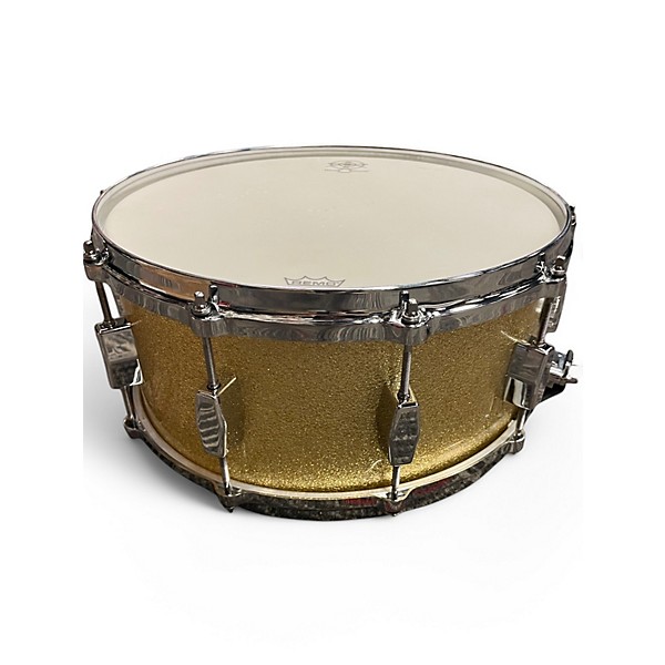 Used Milestone By Ron Dunnett 6.5X14 Fiberglass Snare Gold Sparkle Drum