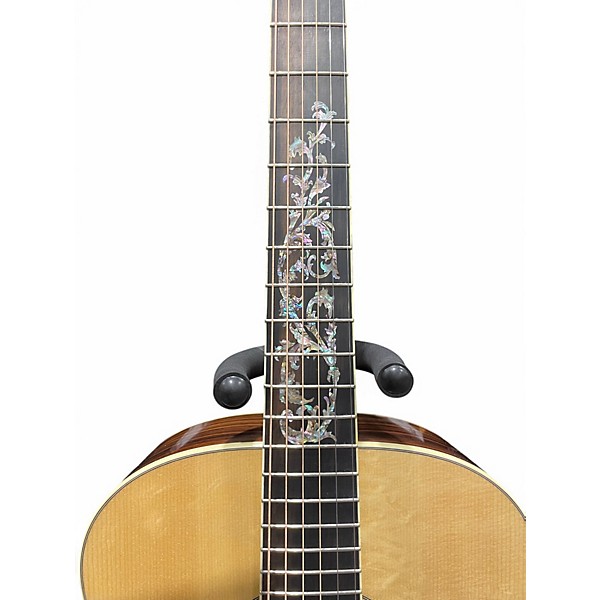 Used Harvey Leach Custom OM Floral Vine Natural Acoustic Guitar