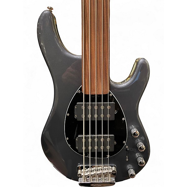 Used Ernie Ball Music Man Sterling 5 String fretless Metallic Gray Electric Bass Guitar