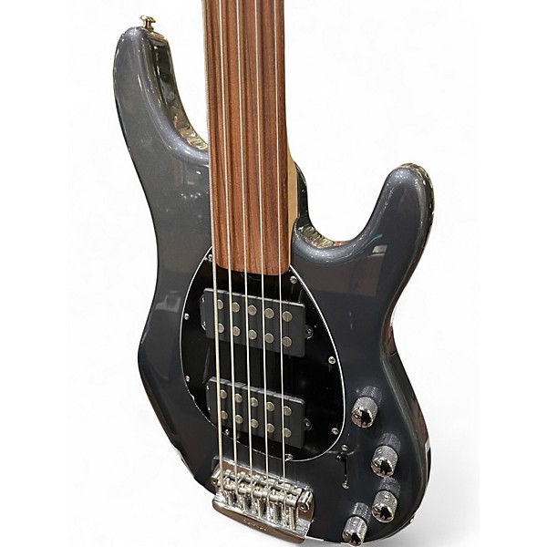 Used Ernie Ball Music Man Sterling 5 String fretless Metallic Gray Electric Bass Guitar