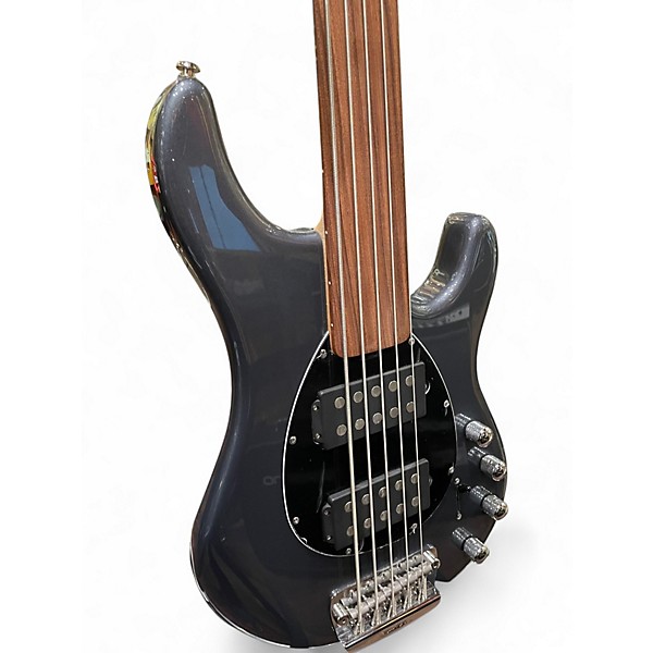 Used Ernie Ball Music Man Sterling 5 String fretless Metallic Gray Electric Bass Guitar