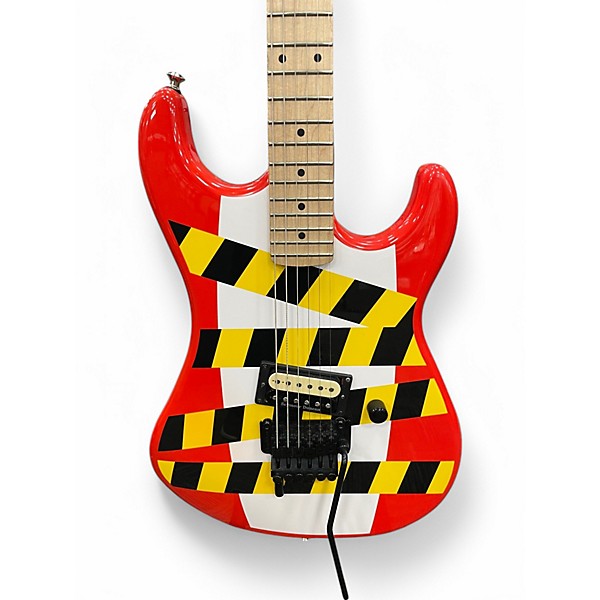 Used Kramer BARETTA 'DANGER ZONE' WHITE AND RED Solid Body Electric Guitar