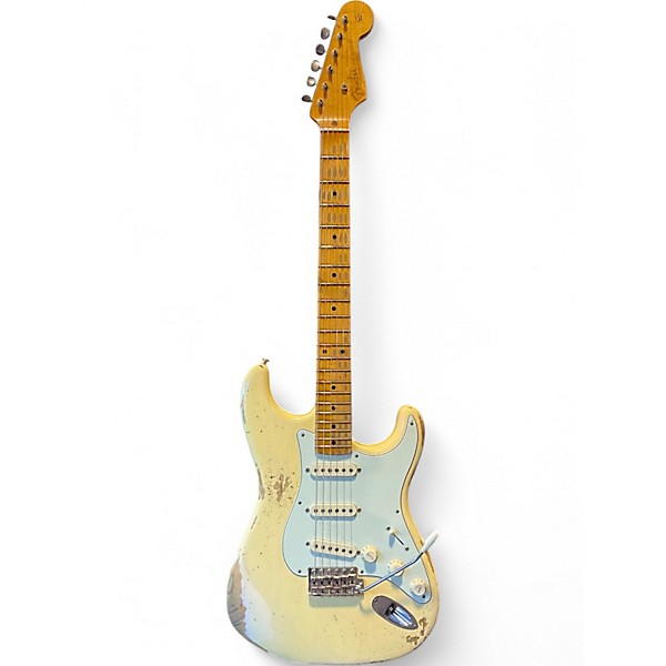 Used Fender Custom Shop Heavy Relic 1954 Stratocaster Vintage White Solid Body Electric Guitar