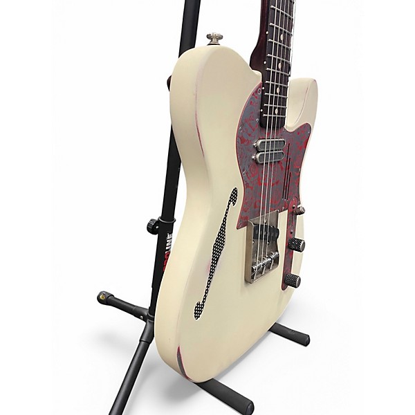 Used 2021 James Trussart Deluxe Steelcaster 50s Neck Cream Red Roses Hollow Body Electric Guitar