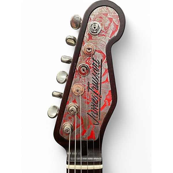 Used 2021 James Trussart Deluxe Steelcaster 50s Neck Cream Red Roses Hollow Body Electric Guitar