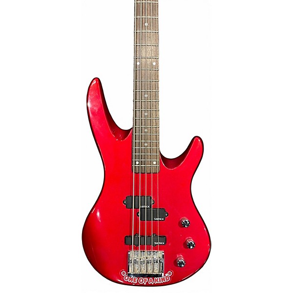 Used Samick 5 STRING BASS Chrome Red Metallic Electric Bass Guitar