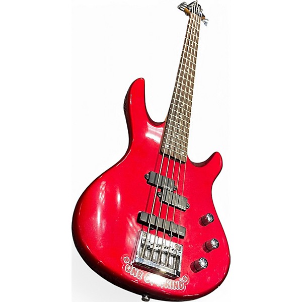 Used Samick 5 STRING BASS Chrome Red Metallic Electric Bass Guitar