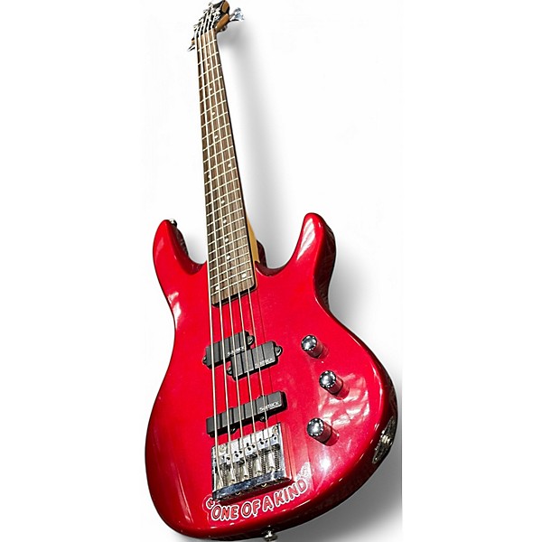 Used Samick 5 STRING BASS Chrome Red Metallic Electric Bass Guitar