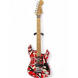 Used EVH Striped Series Frankie BLACK WHITE RED STRIPED Solid Body Electric Guitar