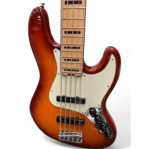 Used 2019 Fender American Elite Jazz Bass 5 String 2 Tone Sunburst Electric Bass Guitar
