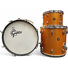 Used Gretsch Drums 3 Piece Round Badge Bop Orange Sparkle Drum Kit