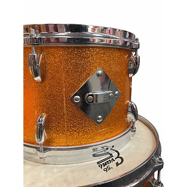 Used Gretsch Drums 3 Piece Round Badge Bop Orange Sparkle Drum Kit