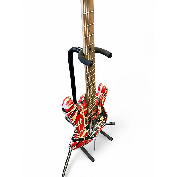 Used EVH Striped Series Frankie Red with Black and White Stripes Solid Body Electric Guitar