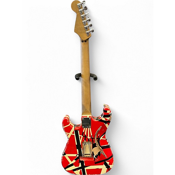 Used EVH Striped Series Frankie Red with Black and White Stripes Solid Body Electric Guitar