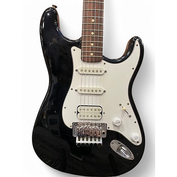Used Fender Squier Series" Floyd Rose Standard Stratocaster Black and White Solid Body Electric Guitar