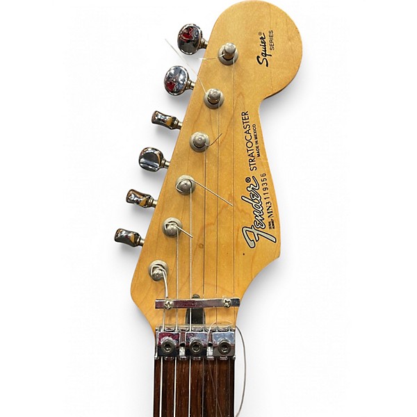 Used Fender Squier Series" Floyd Rose Standard Stratocaster Black and White Solid Body Electric Guitar